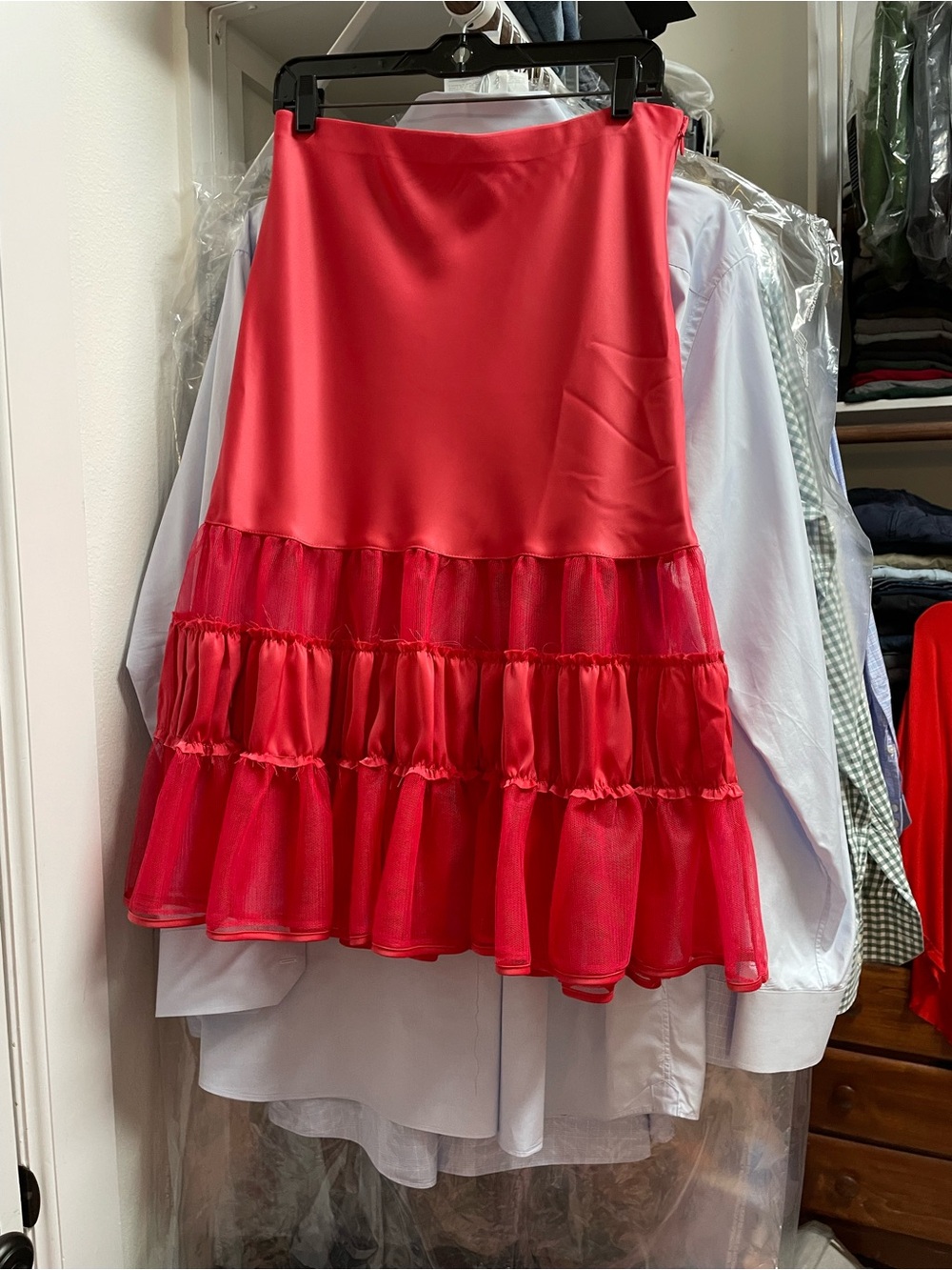 Kimchi Blue Red Satin & Layered Mesh Skirt
